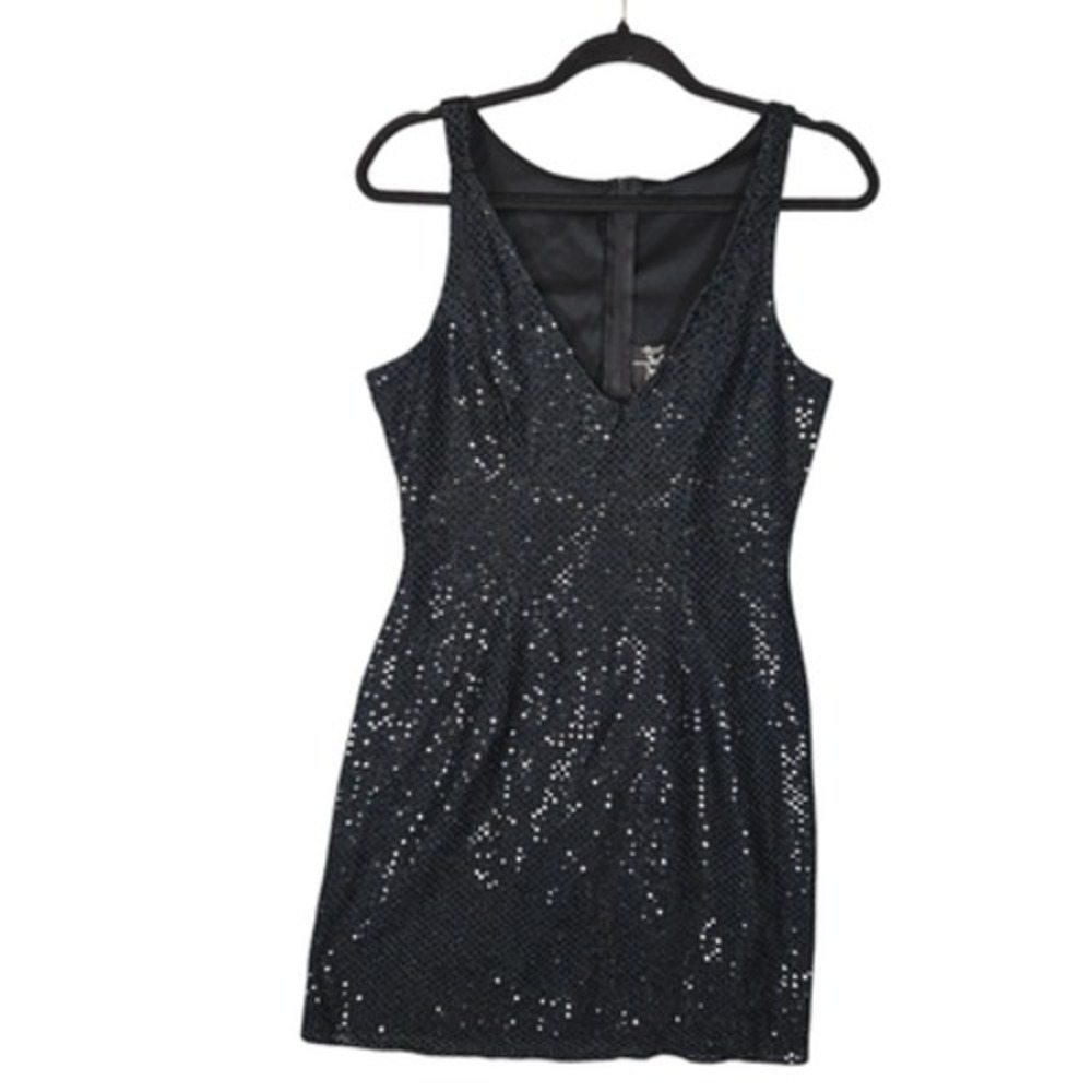Scarlet Sequin Mini Dress Womens Size 5/6 Black Sleeveless V-Neck Sparkly Party